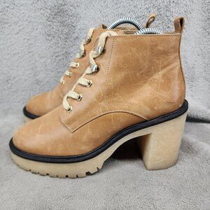 Free People Shoes Womens Size 7 Sydney Lug Tan Leather Chunky Ankle Boots *Read*